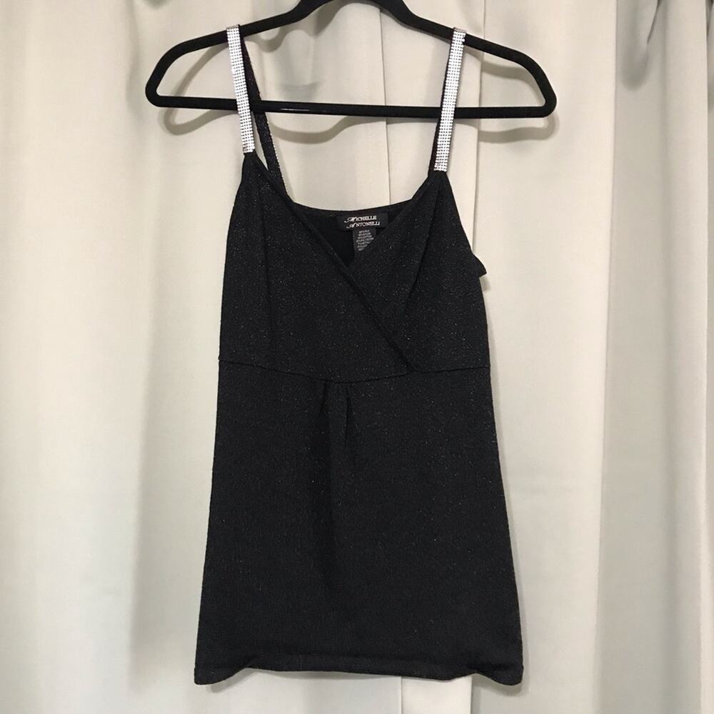 Michelle Antonelli Y2K Black Metallic Camisole Metal Strap Silk Blend Blouse